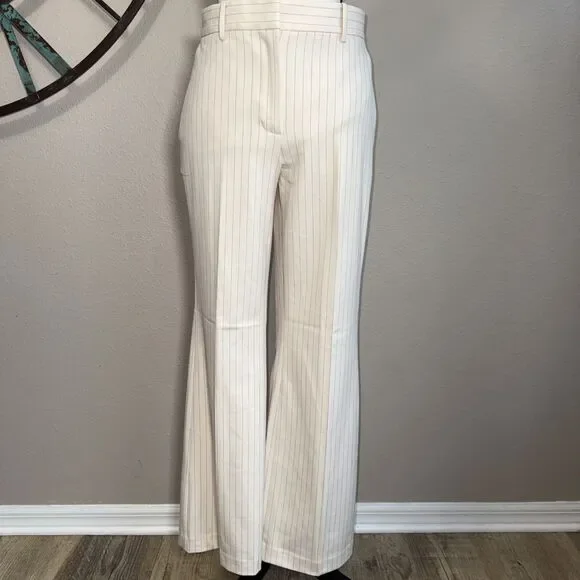 Ann Taylor Pants 6 NWT Cream Navy Pinstripe Boot Leg Cut Business - Picture 1 of 5